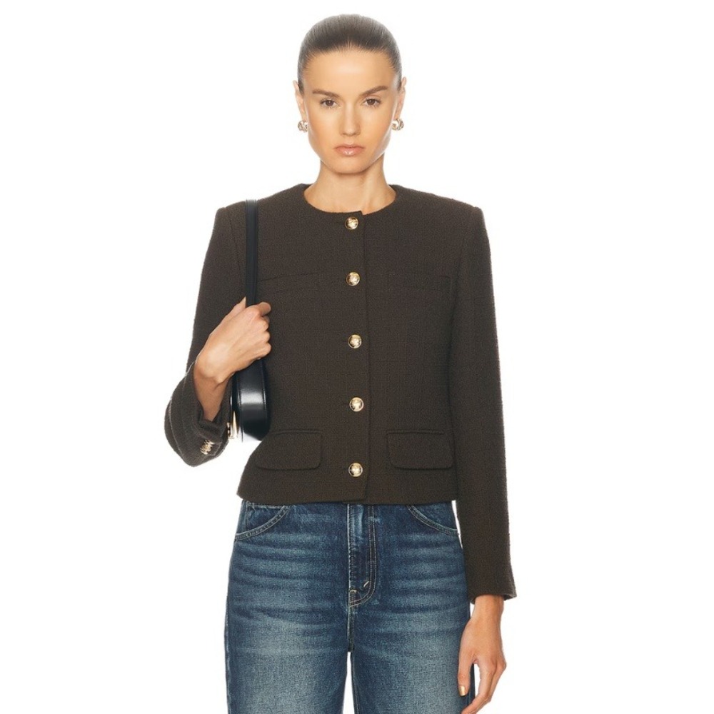 Nili Lotan Paige Cotton Blend Tweed Jacket Espresso Brown Size 6 NWT $1150